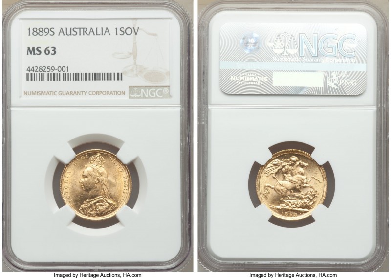 Victoria gold Sovereign 1889-S MS63 NGC, Sydney mint, KM10. AGW 0.2355 oz.

HID0...