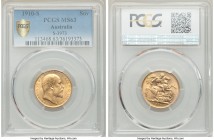 Edward VII gold Sovereign 1910-S MS63 PCGS, Sydney mint, KM15, S-3973. AGW 0.2355 oz. 

HID09801242017