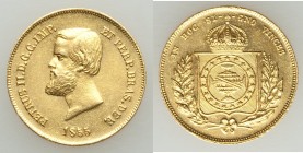Pedro II gold 5000 Reis 1855 AU, Rio de Janeiro mint, KM470. 19mm. 4.47gm.

HID09801242017