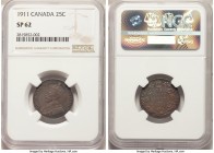 George V Specimen 25 Cents 1911 SP62 NGC, Ottawa mint, KM18. Dark yet colorful toning. 

HID09801242017