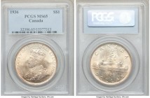 George V Dollar 1936 MS65 PCGS, Royal Canadian mint, KM31. Gently covered in light apricot toning. 

HID09801242017