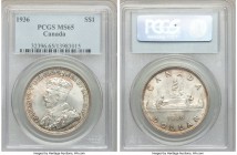 George V Dollar 1936 MS65 PCGS, Royal Canadian mint, KM31. Peripheral toning in shades of teal and russet. 

HID09801242017