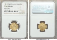 Ferdinand VII gold Escudo 1811 NR-JJ UNC Details (Cleaned) NGC, Nuevo Reino mint, KM64.1. Exceptional strike with highly reflective fields. 

HID09801...