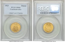 Republic gold Ducat 1923 MS64 PCGS, KM8. Included you will find a Coin Galleries Mail Bid Sale tag. AGW 0.1106 oz. 

HID09801242017