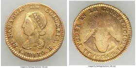 Republic gold Escudo 1835 Quito-GJ VF (Scratch), Quito mint, KM15. 18.6mm. 3.24gm. Three year type and scarce year. 

HID09801242017