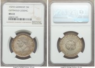 Weimar Republic 3-Piece Lot of Certified 3 Marks NGC, 1) "Gotthold Lessing" 3 Mark 1929-A - MS63, Berlin mint, KM60. 2) "Meissen" 3 Mark 1929-E - MS63...