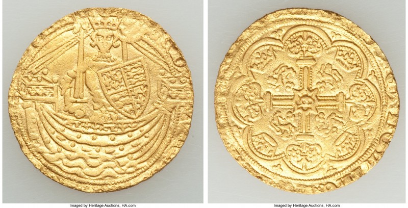 Edward III (1327-1377) gold 1/2 Noble ND (1351-1361) VF (Clipped), Pre-Treaty pe...