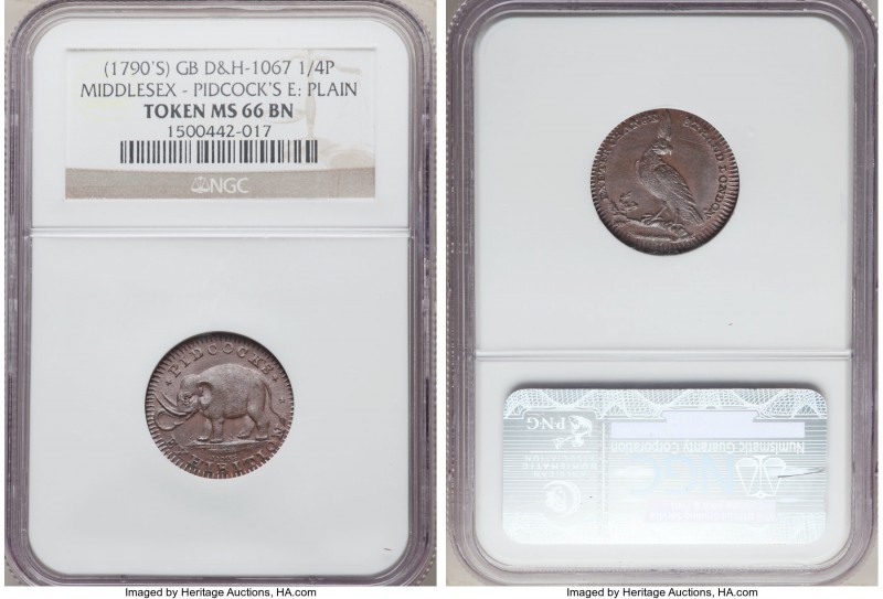 George III Pair of Certified Assorted Condor Tokens NGC, 1) Middlesex. Pidcock's...