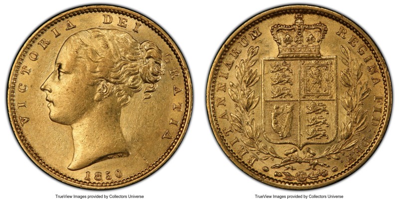 Victoria gold Sovereign 1850 AU58 PCGS, KM736.1, S-3852C. AGW 0.2355 oz. 

HID09...