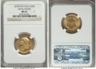 Papal States. Pius IX gold 20 Lire Anno XXV (1870)-R MS63 NGC, Rome mint, KM1382.4. Mintage: 27,000. Lowest mintage of three year type. Bright golden ...