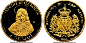 Republic gold Proof 2 Scudi 1998-R PR68 Ultra Cameo NGC, Rome mint, KM418, Fr74. Virgin of Rocce issue. AGW 0.1867 oz.

HID09801242017