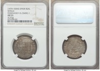 Ferdinand & Isabella Real ND (1474-1504) AU53 NGC, Seville mint, Cal-359. 3.37gm. Areas of weakness in strike, evenly covered in dove-gray toning. 

H...