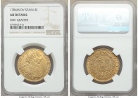Charles III gold 4 Escudos 1786 M-DV AU Details (Obverse Graffiti) NGC, Madrid mint, KM418.1a.

HID09801242017
