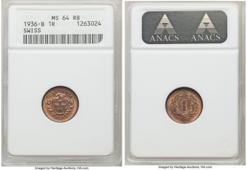 Confederation Pair of Certified Assorted Issues 1936-B ANACS, 1) Rappen - MS64 R...