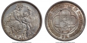 Confederation "Schaffhausen Shooting Festival" 5 Francs 1865 MS64 PCGS, KMX-S8, R-1054. Light toning, especially on the reverse, with underlying luste...