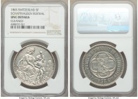 Confederation Pair of Certified 5 Francs NGC, 1) "Schaffhausen Shooting Festival" 5 Francs 1865 - UNC Details (Cleaned), KM-XS8. 2) "Basel Shooting Fe...