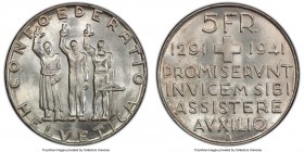 Confederation 5 Francs 1941-B MS66 PCGS, Bern mint, KM44.

HID09801242017