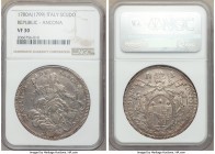 Pair of Certified Assorted World Crowns NGC, 1) Italian States: Roman Republic - Ancona. Pius VI Scudo 1780-A (1799) - VF30, KM10 2) Austria: Franz II...