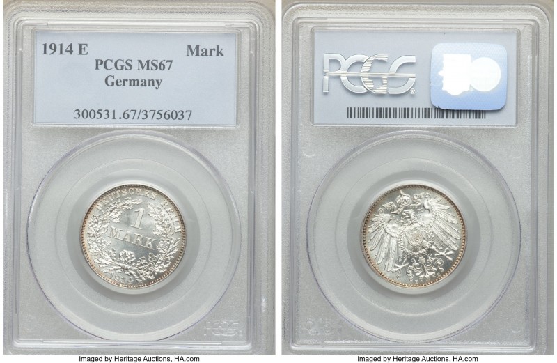 Pair of Certified Assorted Issues PCGS, 1) Germany: Wilhelm II Mark 1914-E - MS6...