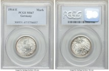Pair of Certified Assorted Issues PCGS, 1) Germany: Wilhelm II Mark 1914-E - MS67, Muldenhutten mint, KM14. 2) India: Edward VII 1/4 Anna 1906 - MS64 ...