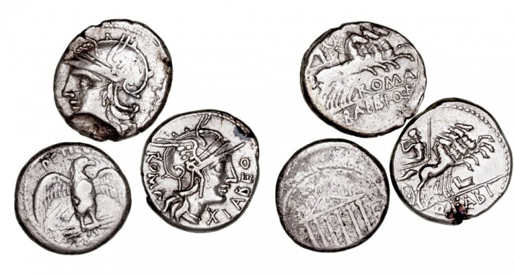 REPÚBLICA ROMANA
LOTES DE CONJUNTO
Lote de 3 monedas. AR. Denario. Baebia, Fab...