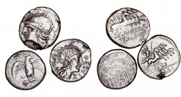 REPÚBLICA ROMANA
LOTES DE CONJUNTO
Lote de 3 monedas. AR. Denario. Baebia, Fabia y Petillia. Limpiadas, si no MBC+ a BC-