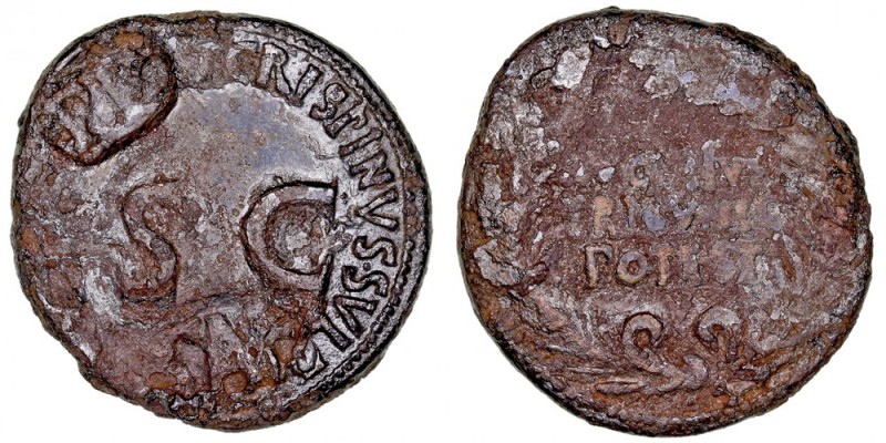 IMPERIO ROMANO
AUGUSTO
As. AE. A/S.C. central, alrededor ley. Doble resello P....