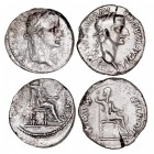 IMPERIO ROMANO
TIBERIO
Lote de 2 monedas. AR. Denario. R/PONTIF. MAXIM. RIC.26. Limpiada, si no BC+ a BC-