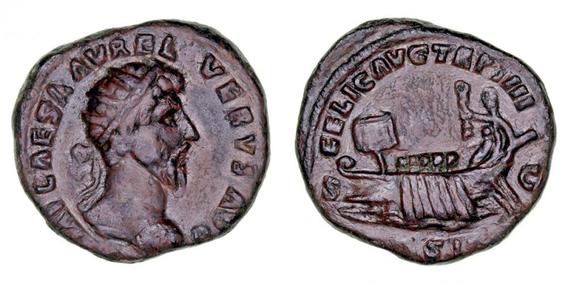 IMPERIO ROMANO
LUCIO VERO
As. AE. R/FELIC. AVG. TR. P. III (COS. II). S.C. Gal...