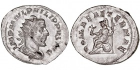 IMPERIO ROMANO
FILIPO I
Antoniniano. AR. R/ROMAE AETERNAE. 3,88 g. RIC.446. EBC