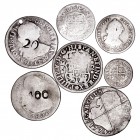 MONARQUÍA ESPAÑOLA
LOTES DE CONJUNTO
Lote de 7 monedas. AR. Felipe V Real 1736 Madrid, 2 Reales 1738 Méjico, Fernando VI 1/2 Real 1752 Madrid, Carlo...