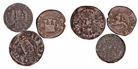 MONARQUÍA ESPAÑOLA
LOTES DE CONJUNTO
Lote de 3 monedas. AE. Felipe II 2 Cuartos Burgos, Felipe IV 8 Maravedís 1661 Madrid Y y 16 Maravedís 1664 Sego...