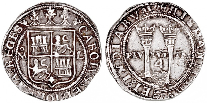 MONARQUÍA ESPAÑOLA
JUANA Y CARLOS
4 Reales. AR. Méjico L. S/F. Con M y L a los...