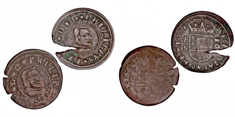 MONARQUÍA ESPAÑOLA
FELIPE IV
Lote de 2 monedas. AE. 16 Maravedís 1661 y 1664 S...
