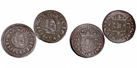 MONARQUÍA ESPAÑOLA
FELIPE IV
Lote de 2 monedas. AE. 16 Maravedís 1663 y 1664 Burgos. MBC- a BC+