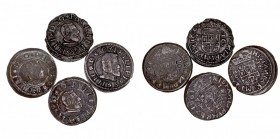 MONARQUÍA ESPAÑOLA
FELIPE IV
Lote de 4 monedas. AE. 16 Maravedís (Cal.1399, 1402 (2) y 1405). MBC a MBC-