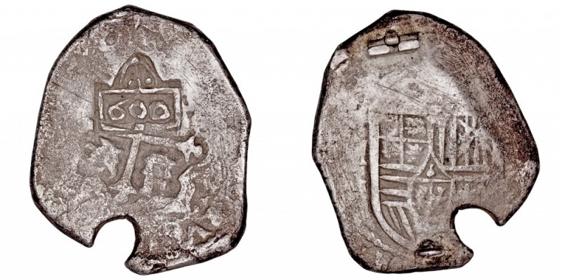 MONARQUÍA ESPAÑOLA
FELIPE IV
8 Reales. AR. fnv. Resello de 600 Reis para circu...