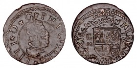 MONARQUÍA ESPAÑOLA
FELIPE IV
16 Maravedís. AE. Valladolid M. 1664. Cal.1674. MBC