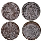 MONARQUÍA ESPAÑOLA
CARLOS III PRETENDIENTE
Lote de 2 monedas. AE. Barcelona. Diner 1709 y 1710. MBC