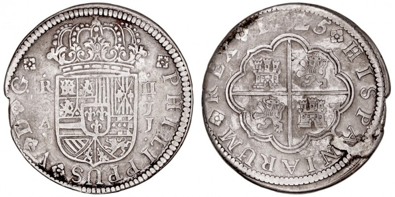 MONARQUÍA ESPAÑOLA
FELIPE V
2 Reales. AR. Cuenca JJ. 1725. 5,06 g. Cal.60. Reb...