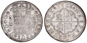 MONARQUÍA ESPAÑOLA
FELIPE V
2 Reales. AR. Segovia F. 1725. 5,24 g. Cal.1406. MBC-