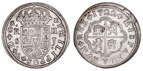 MONARQUÍA ESPAÑOLA
FELIPE V
2 Reales. AR. Sevilla J. 1722. 5,72 g. Cal.1424. Escasa. MBC+/MBC