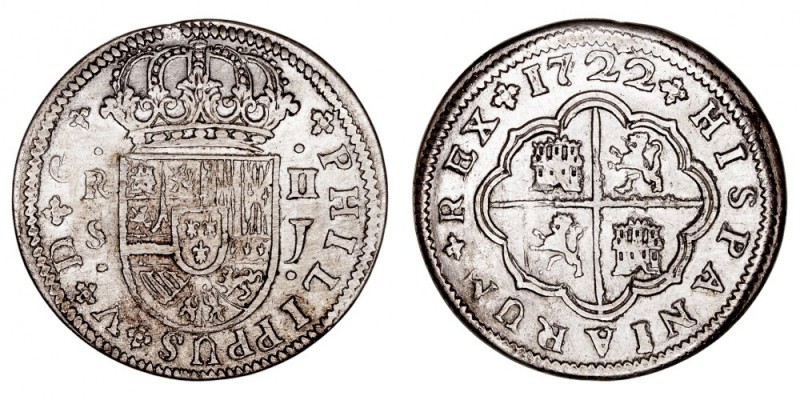 MONARQUÍA ESPAÑOLA
FELIPE V
2 Reales. AR. Sevilla J. 1722. 4,92 g. Cal.1424. E...