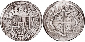 MONARQUÍA ESPAÑOLA
FELIPE V
2 Reales. AR. Sevilla J. 1722. 4,66 g. Cal.1424. BC