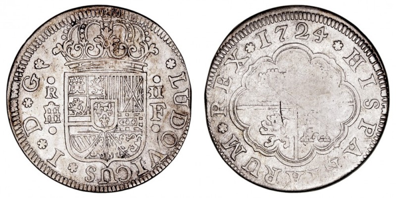 MONARQUÍA ESPAÑOLA
LUIS I
2 Reales. AR. Segovia F. 1724. 5,61 g. Cal.41. Muy e...