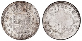 MONARQUÍA ESPAÑOLA
LUIS I
2 Reales. AR. Segovia F. 1724. 5,61 g. Cal.41. Muy escasa. BC+/BC