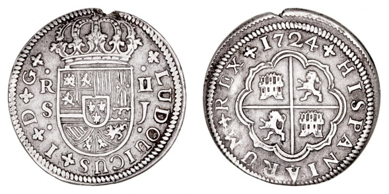 MONARQUÍA ESPAÑOLA
LUIS I
2 Reales. AR. Sevilla J. 1724. 5,27 g. Cal.42. Muesc...