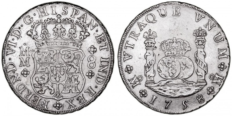 MONARQUÍA ESPAÑOLA
FERNANDO VI
8 Reales. AR. Méjico MM. 1758. Tipo columnario....