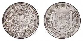 MONARQUÍA ESPAÑOLA
FERNANDO VI
2 Reales. AR. Méjico M. 1748. Tipo columnario. 6,61 g. Cal.489. MBC-