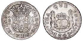 MONARQUÍA ESPAÑOLA
FERNANDO VI
2 Reales. AR. Méjico M. 1749. Tipo columnario. 6,49 g. Cal.490. MBC